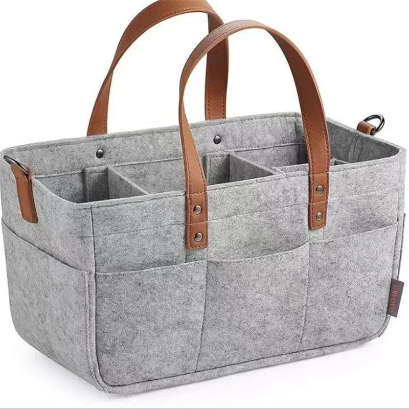 Baby Nursery Felt Storage Basket with Handle & Large Pocket - Shoptonyg.com