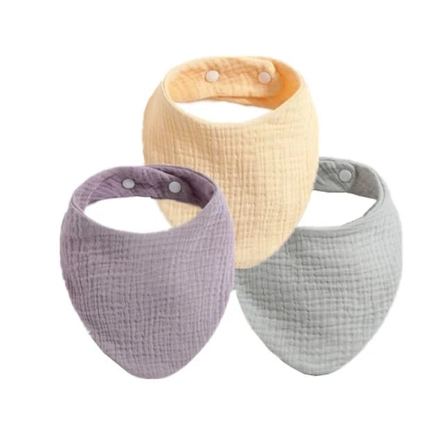 3pcs Baby Feeding Drool Bibs Saliva Towel Triangle Solid Color Scarf Bandana Soft Cotton Bib Adjustable Snap Button Burp Cloth - Shoptonyg.com