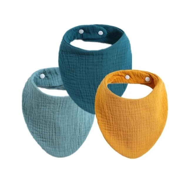 3pcs Baby Feeding Drool Bibs Saliva Towel Triangle Solid Color Scarf Bandana Soft Cotton Bib Adjustable Snap Button Burp Cloth - Shoptonyg.com