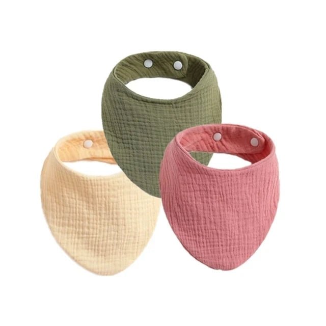 3pcs Baby Feeding Drool Bibs Saliva Towel Triangle Solid Color Scarf Bandana Soft Cotton Bib Adjustable Snap Button Burp Cloth - Shoptonyg.com