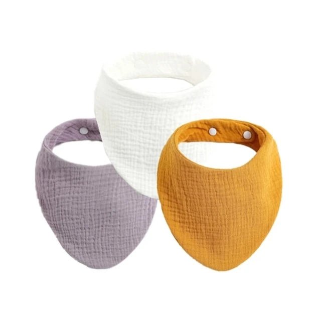 3pcs Baby Feeding Drool Bibs Saliva Towel Triangle Solid Color Scarf Bandana Soft Cotton Bib Adjustable Snap Button Burp Cloth - Shoptonyg.com