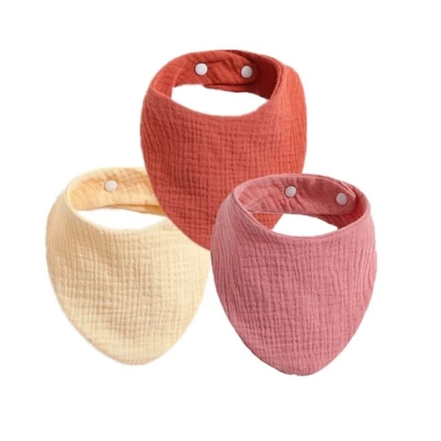 3pcs Baby Feeding Drool Bibs Saliva Towel Triangle Solid Color Scarf Bandana Soft Cotton Bib Adjustable Snap Button Burp Cloth - Shoptonyg.com