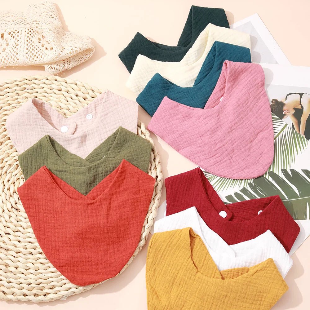 3pcs Baby Feeding Drool Bibs Saliva Towel Triangle Solid Color Scarf Bandana Soft Cotton Bib Adjustable Snap Button Burp Cloth - Shoptonyg.com