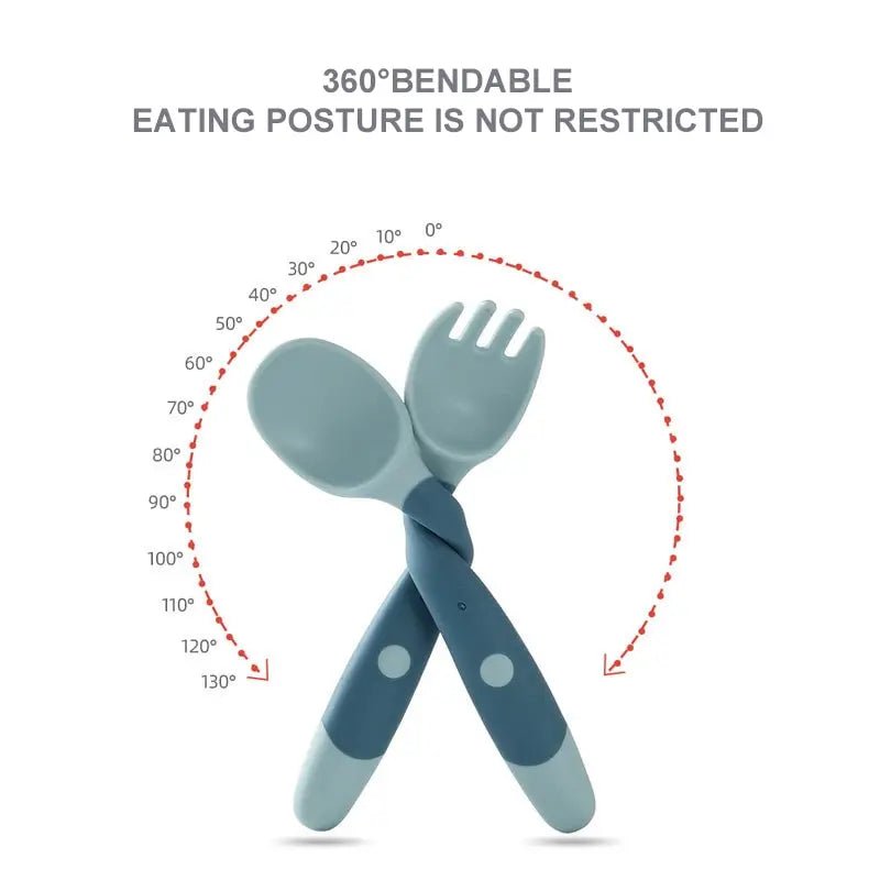 Baby 360 Self-Feeding Spoon & Fork Set – Anti-Drop Silicone Training Utensils - Shoptonyg.com