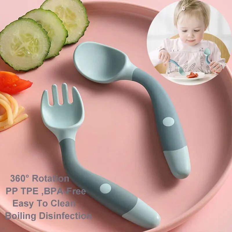 Baby 360 Self-Feeding Spoon & Fork Set – Anti-Drop Silicone Training Utensils - Shoptonyg.com
