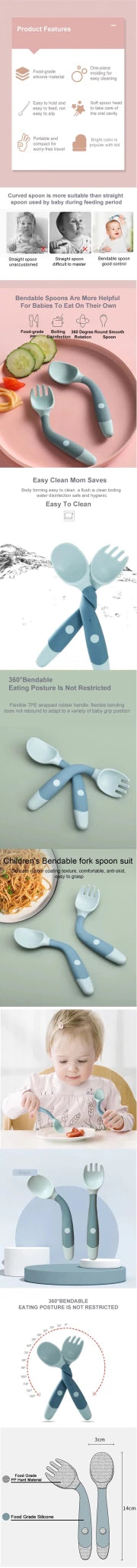 Baby 360 Self-Feeding Spoon & Fork Set – Anti-Drop Silicone Training Utensils - Shoptonyg.com