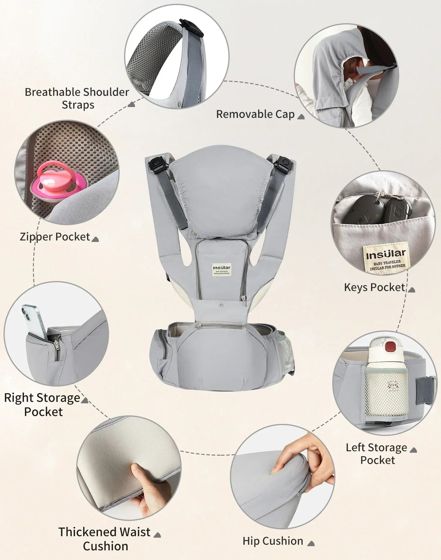 Baby Carrier Front-Facing with Hip Seat & Storage Pockets - Shoptonyg.com