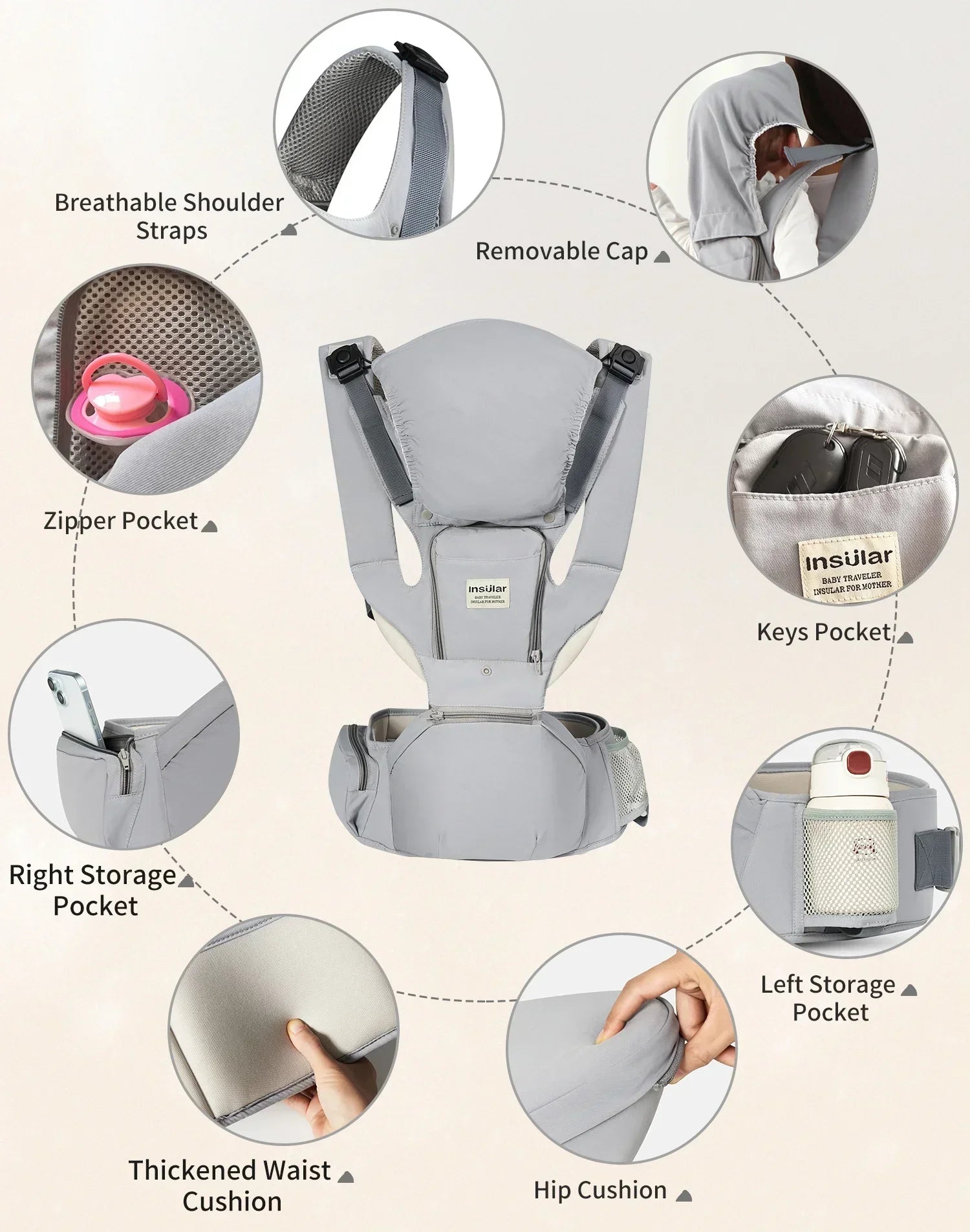 Baby Carrier Front-Facing with Hip Seat & Storage Pockets - Shoptonyg.com