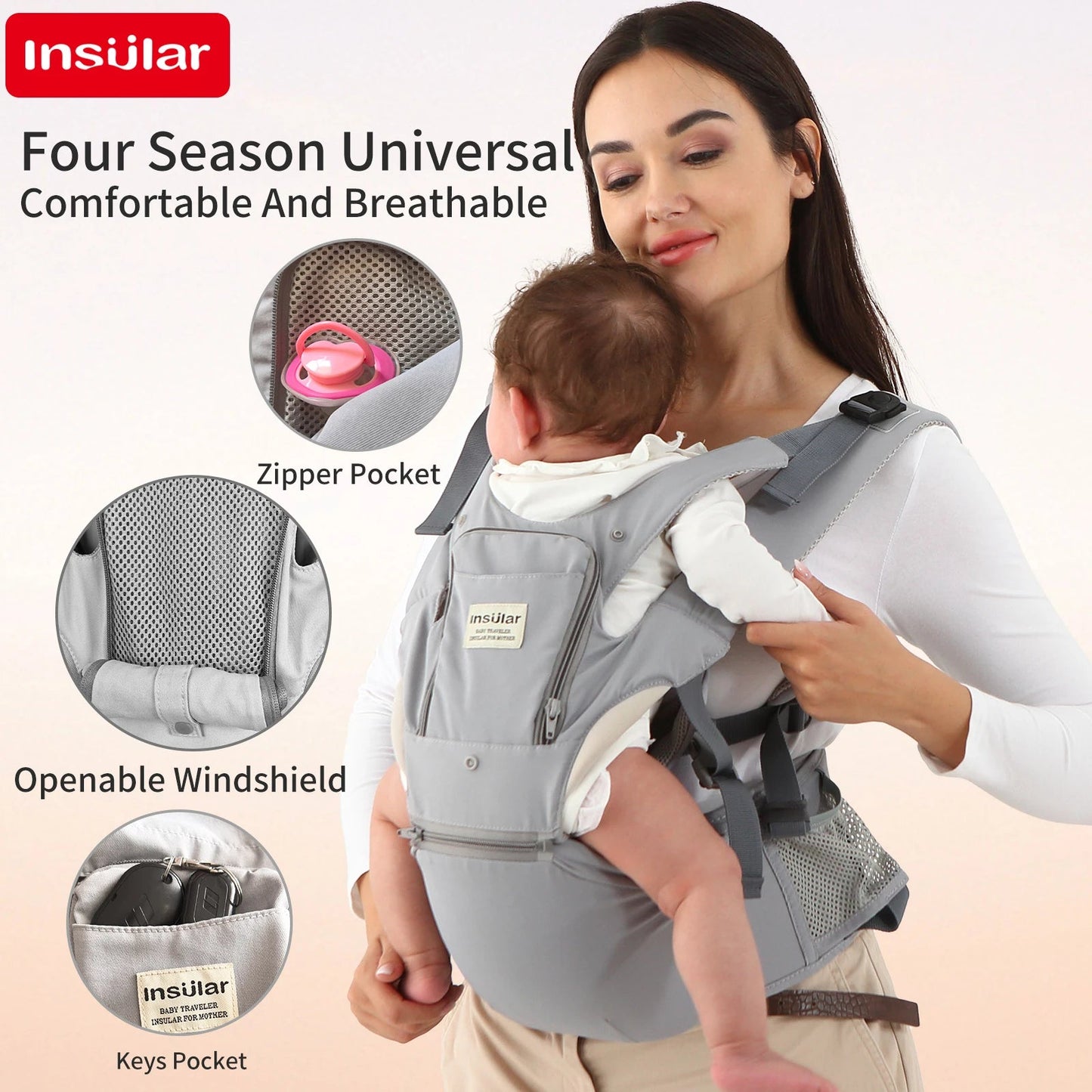Baby Carrier Front-Facing with Hip Seat & Storage Pockets - Shoptonyg.com