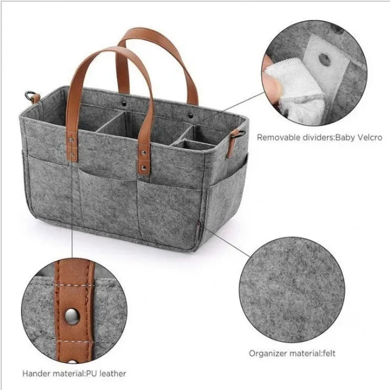 Baby Nursery Felt Storage Basket with Handle & Large Pocket - Shoptonyg.com