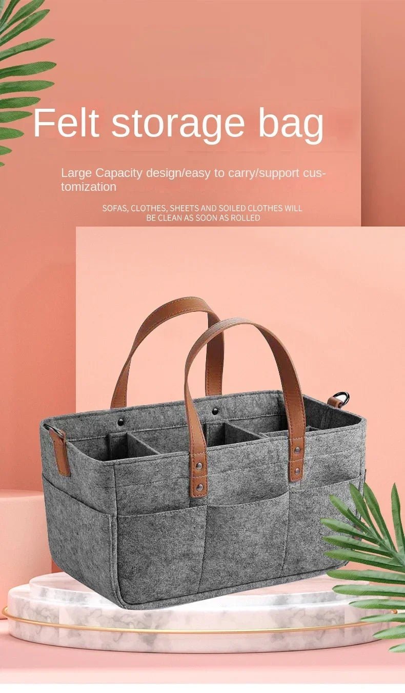 Baby Nursery Felt Storage Basket with Handle & Large Pocket - Shoptonyg.com