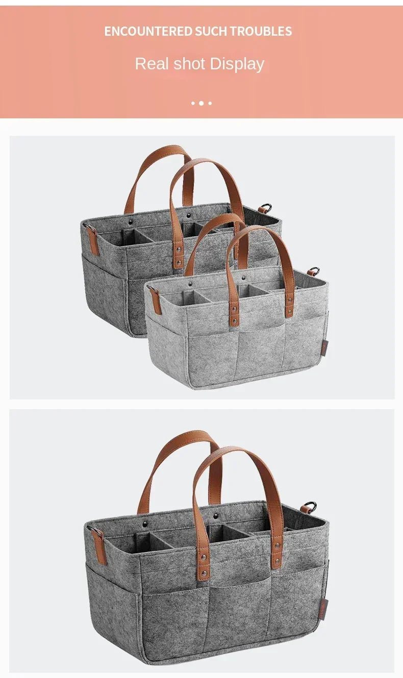 Baby Nursery Felt Storage Basket with Handle & Large Pocket - Shoptonyg.com