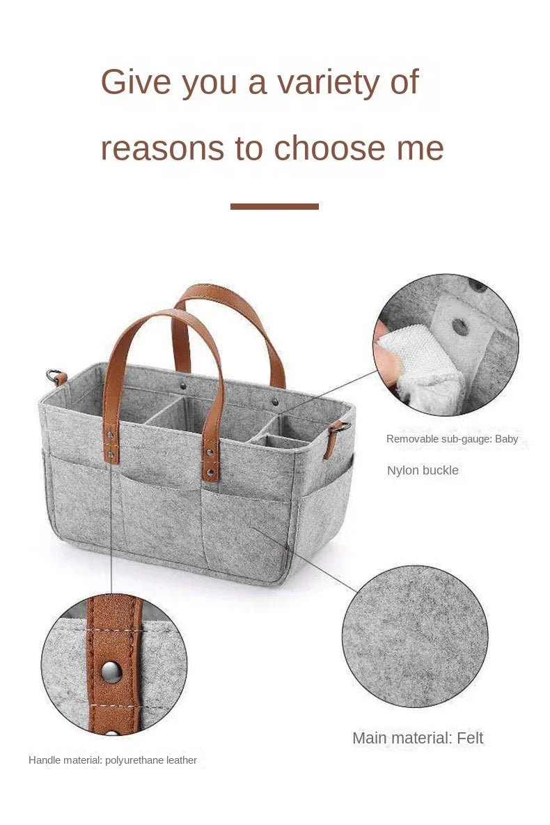 Baby Nursery Felt Storage Basket with Handle & Large Pocket - Shoptonyg.com