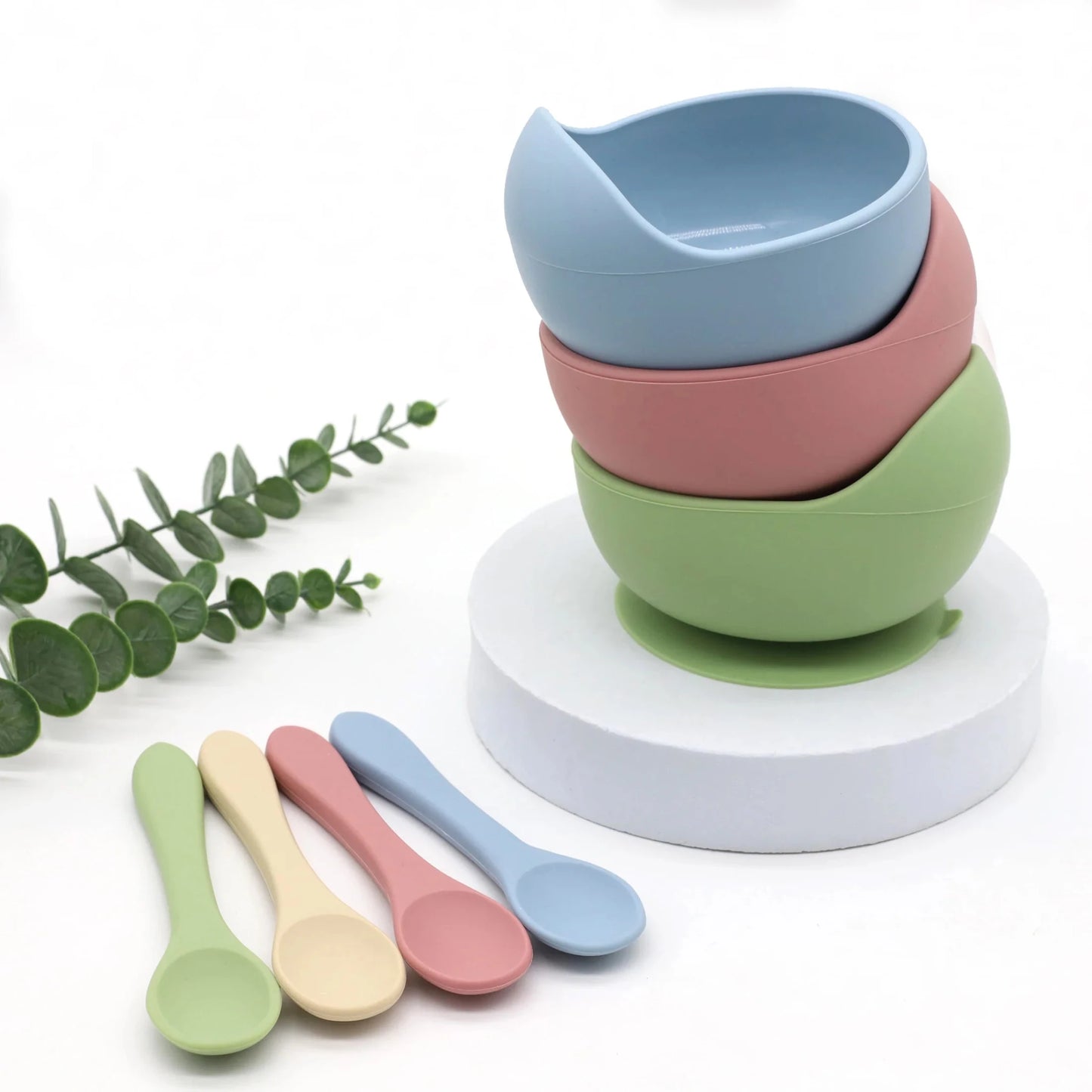 Baby silicone complementary food feeding bowl spoon set with suction cup for strong suction - Shoptonyg.com
