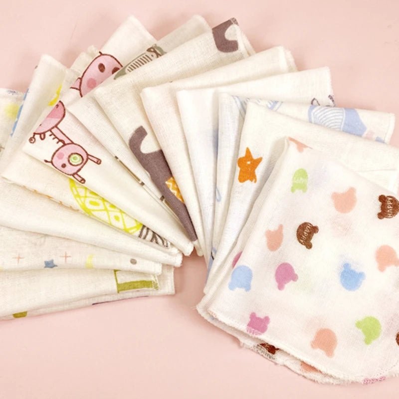 Cartoon Baby Washcloths – Double Layer Gauze, 10 Pack