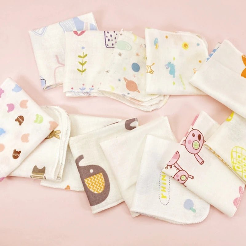 Cartoon Baby Washcloths – Double Layer Gauze, 10 Pack