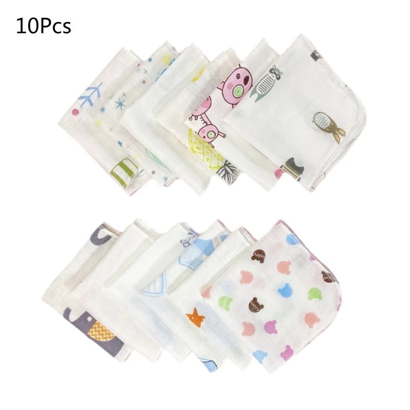 Cartoon Baby Washcloths – Double Layer Gauze, 10 Pack