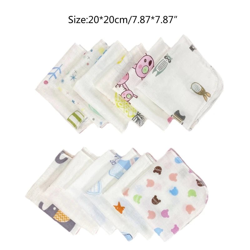 Cartoon Baby Washcloths – Double Layer Gauze, 10 Pack