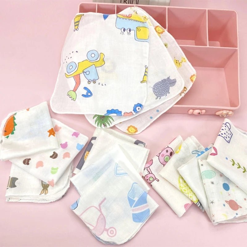 Cartoon Baby Washcloths – Double Layer Gauze, 10 Pack