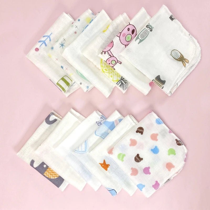 Cartoon Baby Washcloths – Double Layer Gauze, 10 Pack