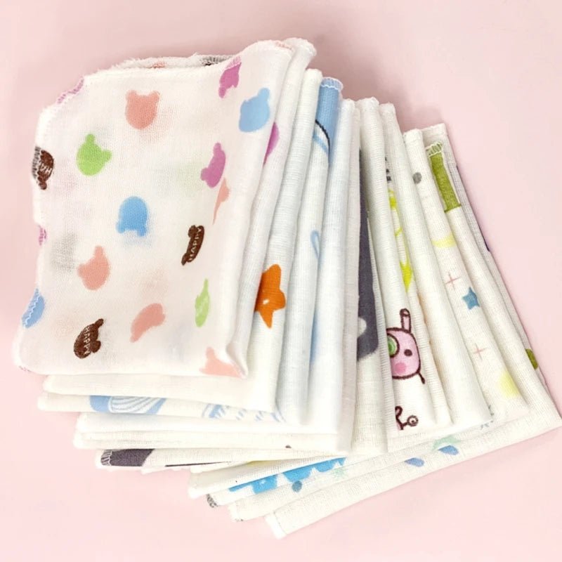 Cartoon Baby Washcloths – Double Layer Gauze, 10 Pack