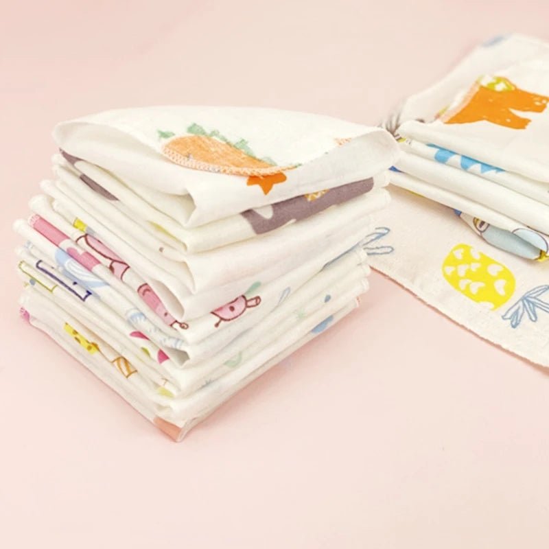 Cartoon Baby Washcloths – Double Layer Gauze, 10 Pack