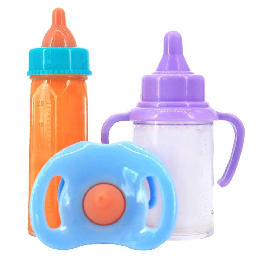 Large size Baby Doll Feeding Bottle Set Baby Care Toy Stroller 2pcs Milk And Juice Bottles With Toy Pacifier For Baby Dolls - Shoptonyg.com