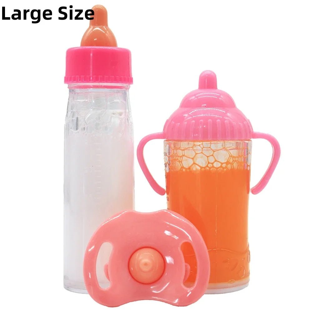 Large size Baby Doll Feeding Bottle Set Baby Care Toy Stroller 2pcs Milk And Juice Bottles With Toy Pacifier For Baby Dolls - Shoptonyg.com