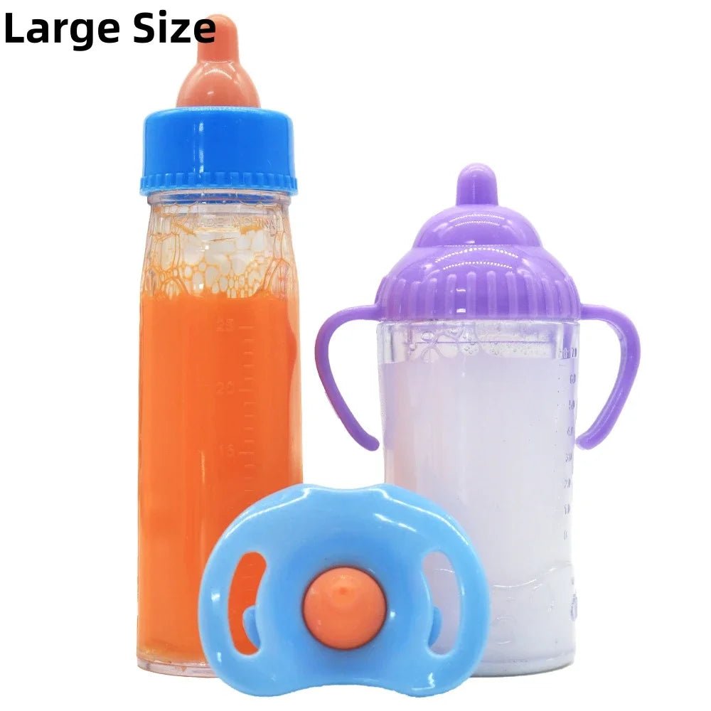 Large size Baby Doll Feeding Bottle Set Baby Care Toy Stroller 2pcs Milk And Juice Bottles With Toy Pacifier For Baby Dolls - Shoptonyg.com