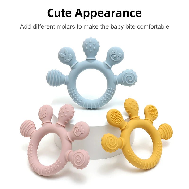 New hand multicolor Silicone Baby Ring Teether Anxiety Teething Toys 0-12 Months Chew Beads Sensory Gum Relief Soother Baby - Shoptonyg.com