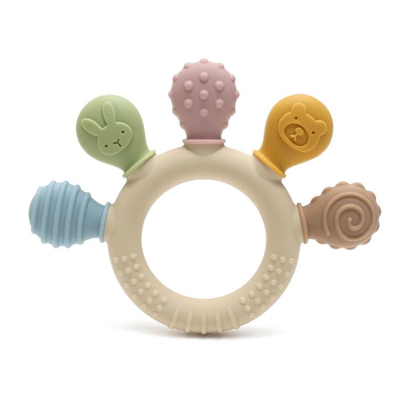 New hand multicolor Silicone Baby Ring Teether Anxiety Teething Toys 0-12 Months Chew Beads Sensory Gum Relief Soother Baby - Shoptonyg.com