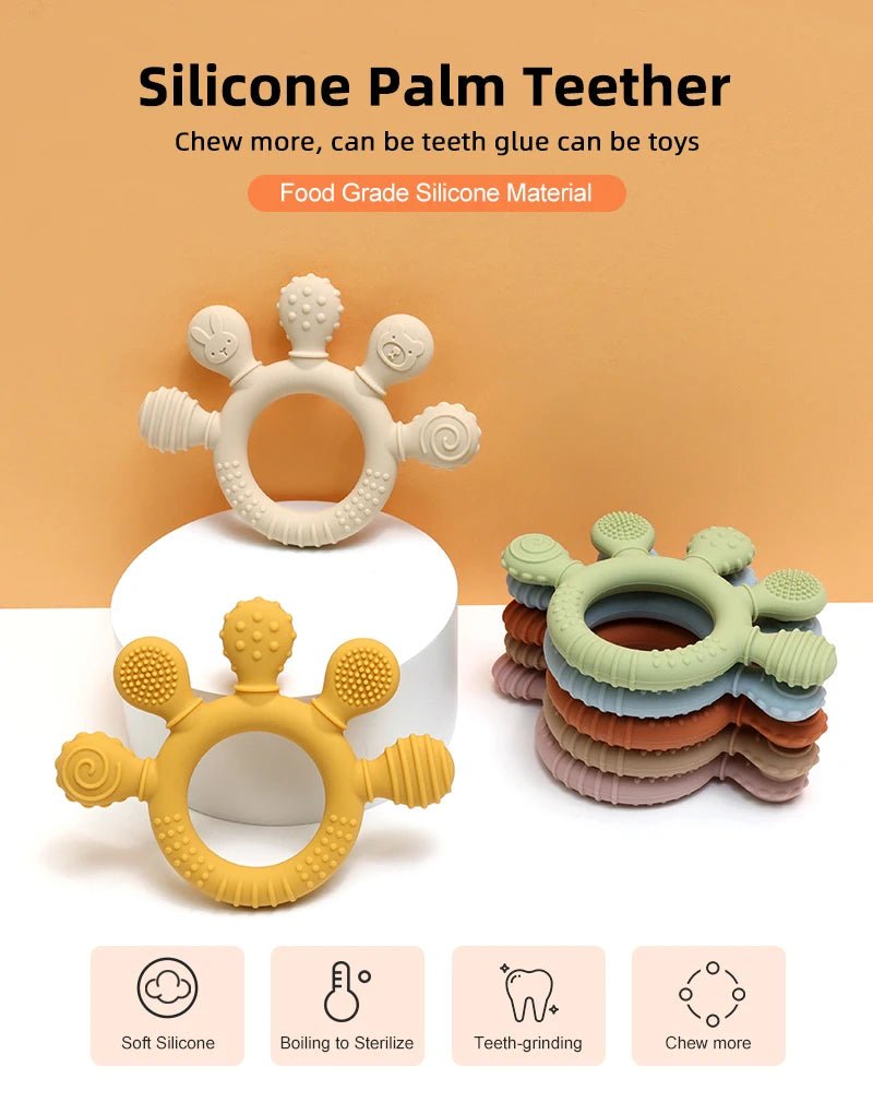 New hand multicolor Silicone Baby Ring Teether Anxiety Teething Toys 0-12 Months Chew Beads Sensory Gum Relief Soother Baby - Shoptonyg.com