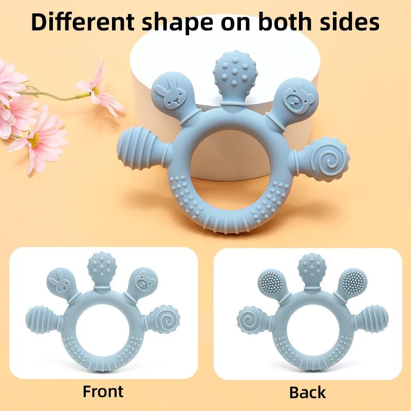 New hand multicolor Silicone Baby Ring Teether Anxiety Teething Toys 0-12 Months Chew Beads Sensory Gum Relief Soother Baby - Shoptonyg.com