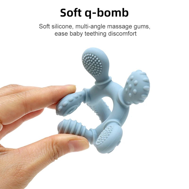 New hand multicolor Silicone Baby Ring Teether Anxiety Teething Toys 0-12 Months Chew Beads Sensory Gum Relief Soother Baby - Shoptonyg.com