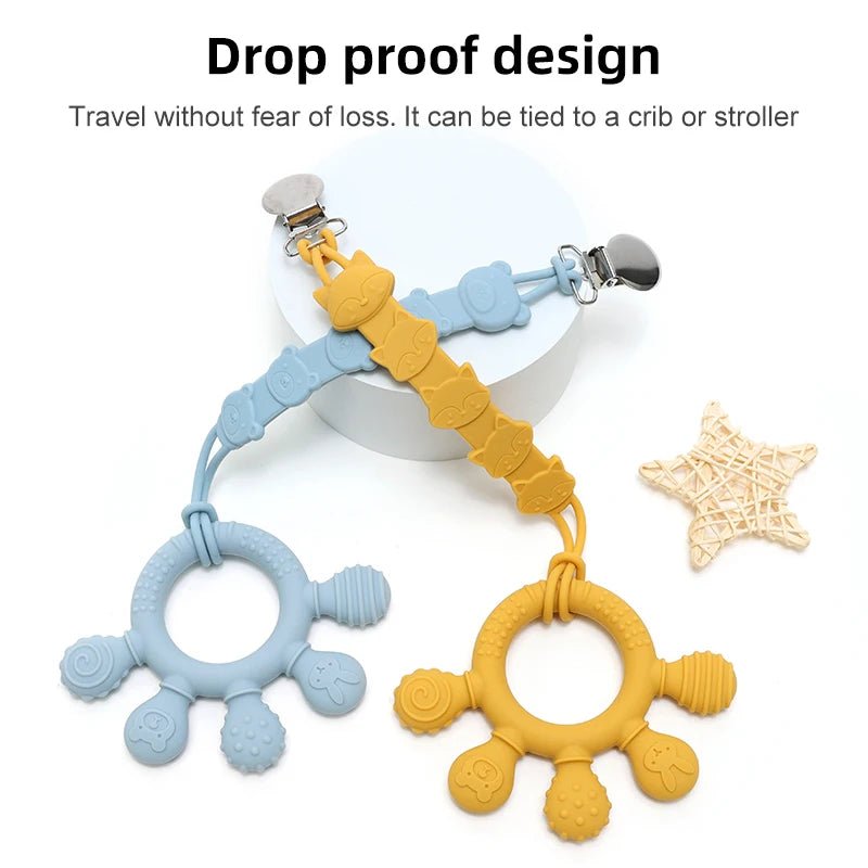 New hand multicolor Silicone Baby Ring Teether Anxiety Teething Toys 0-12 Months Chew Beads Sensory Gum Relief Soother Baby - Shoptonyg.com