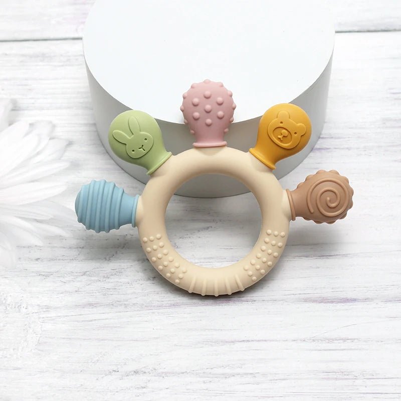 New hand multicolor Silicone Baby Ring Teether Anxiety Teething Toys 0-12 Months Chew Beads Sensory Gum Relief Soother Baby - Shoptonyg.com