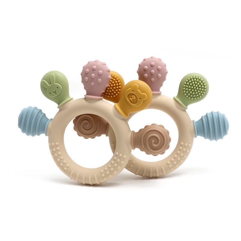 New hand multicolor Silicone Baby Ring Teether Anxiety Teething Toys 0-12 Months Chew Beads Sensory Gum Relief Soother Baby - Shoptonyg.com