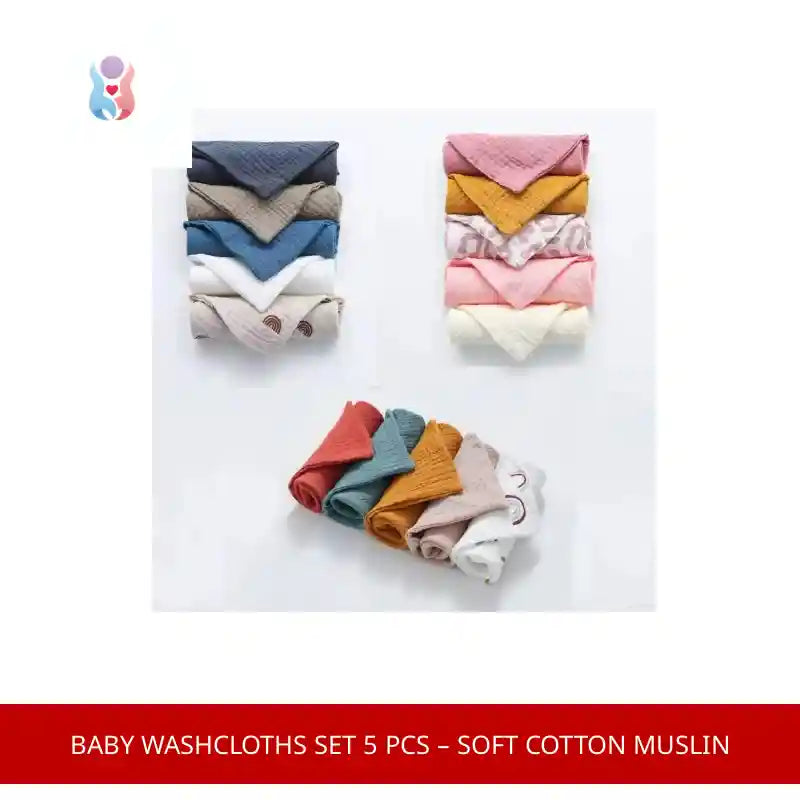 Baby Washcloths Set 5 Pcs &ndash; Soft Cotton Muslin by@Outfy